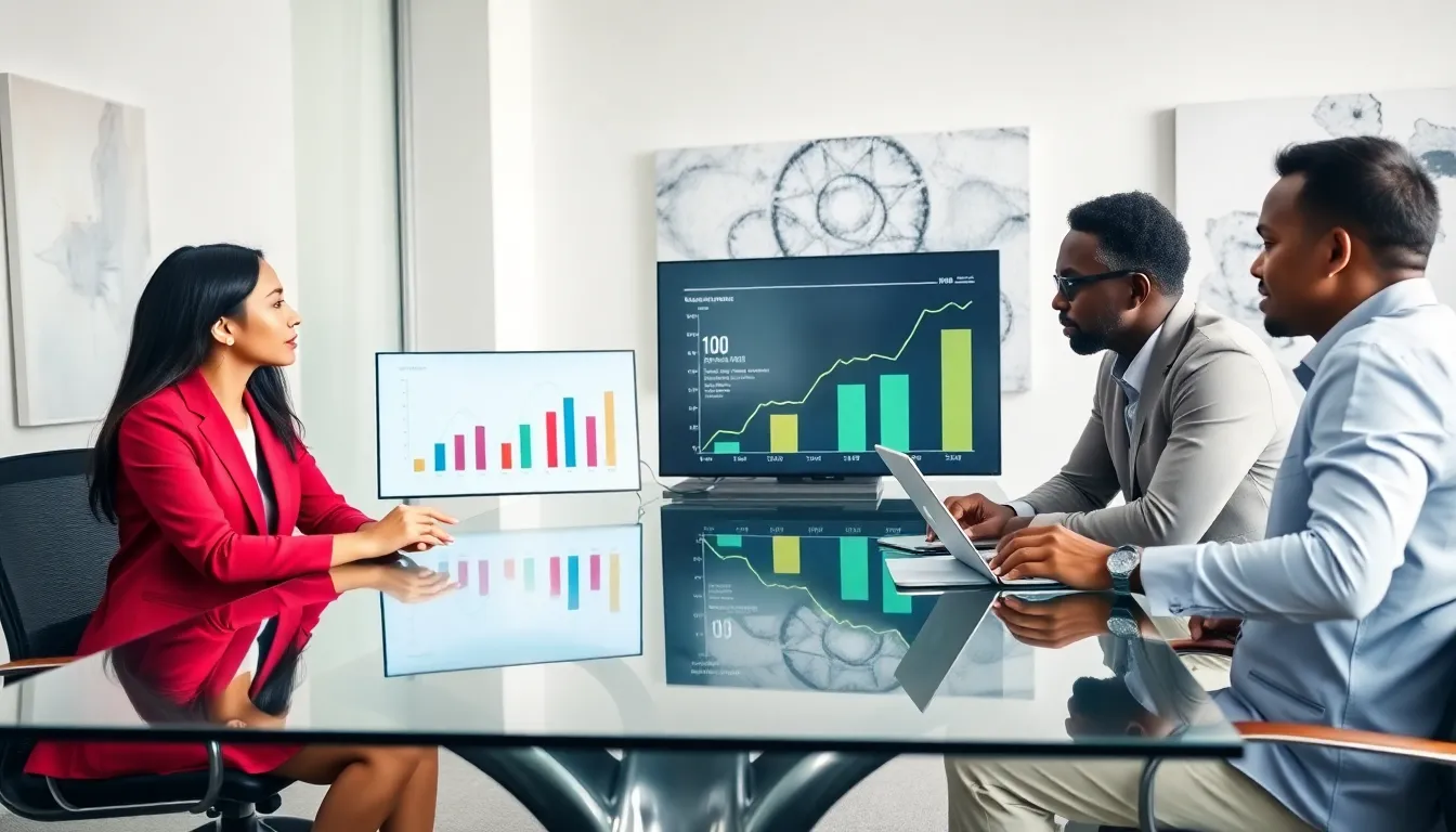 diverse finance team discussing multi asset investment strategies.