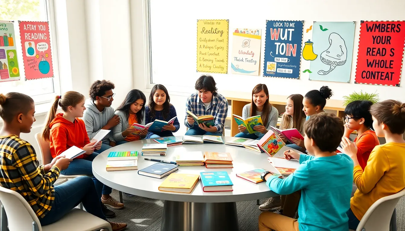diverse students engaged in whole language learning in a modern classroom.