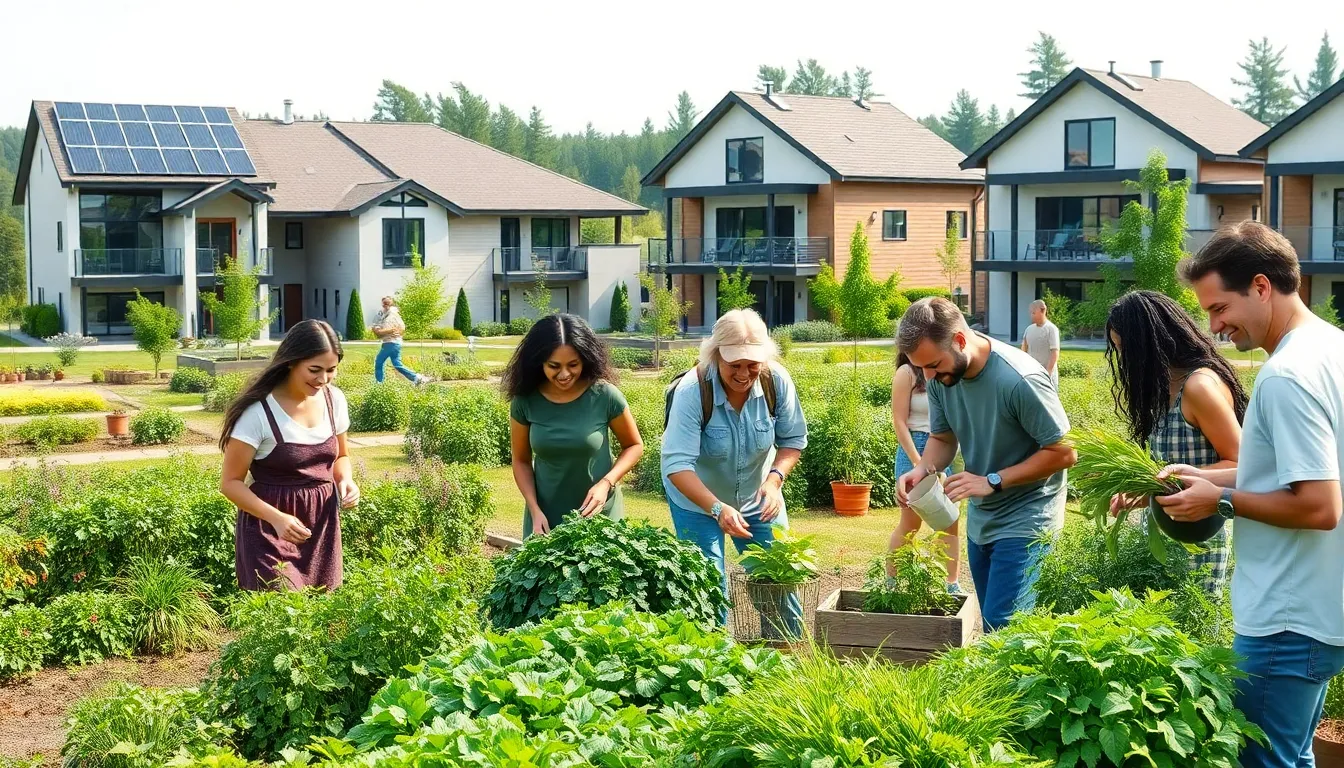 diverse residents working together in a sustainable community garden.